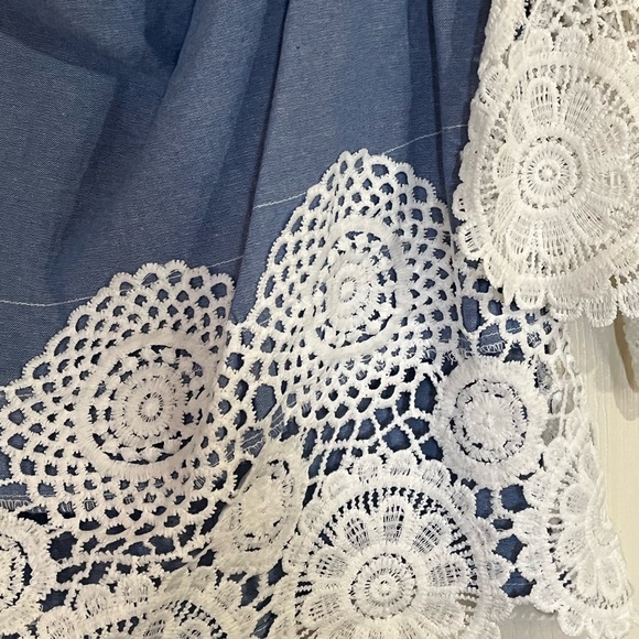 Unique Spectrum•Denim White Crochet Floral Top - Picture 12 of 15